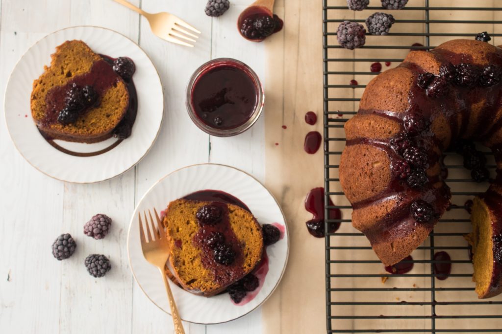 brown butter poundcake with blackberry bourbon sauce